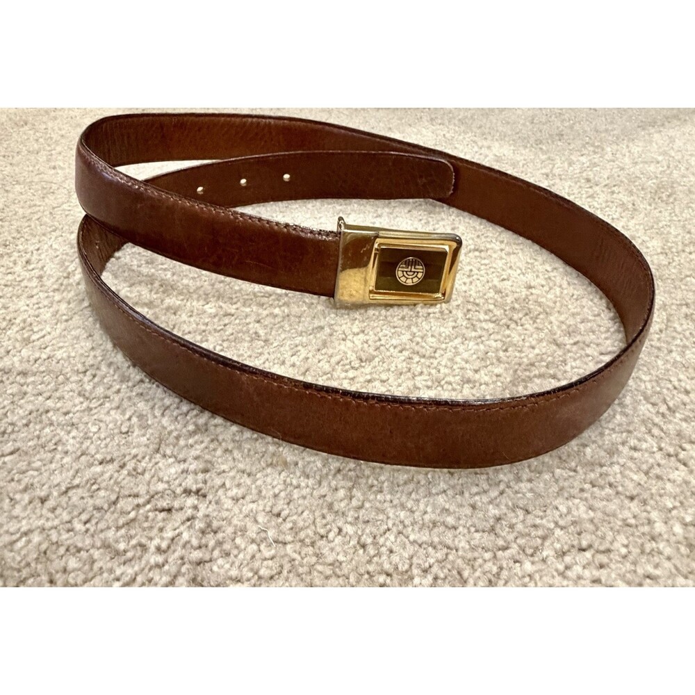 Vintage Louis Feraud Brown Leather Belt Gold Buckle France Size 40 41 - Picture 8 of 8